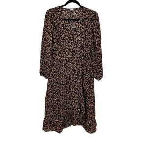 Old Navy Women’s Long Sleeve Black V-Neck Floral Flowy Bohemian Dress Size L GUC